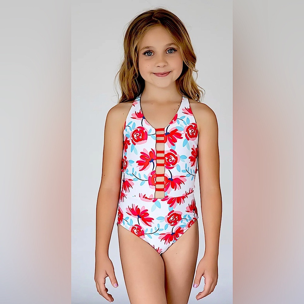 🌹Oh La La Ballet Dance Leotard in Love & Liberty print w roses & red detail